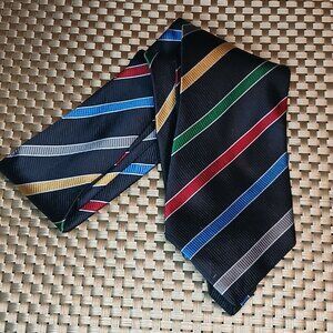 John Comfort South Bank Collection Repp Silk Black Striped Tie (0690)